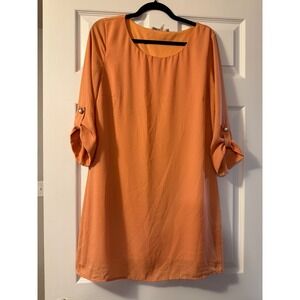 Twelfth & Towne Orange Roll Tab Sleeve Shift Dress Size L Fall Transition